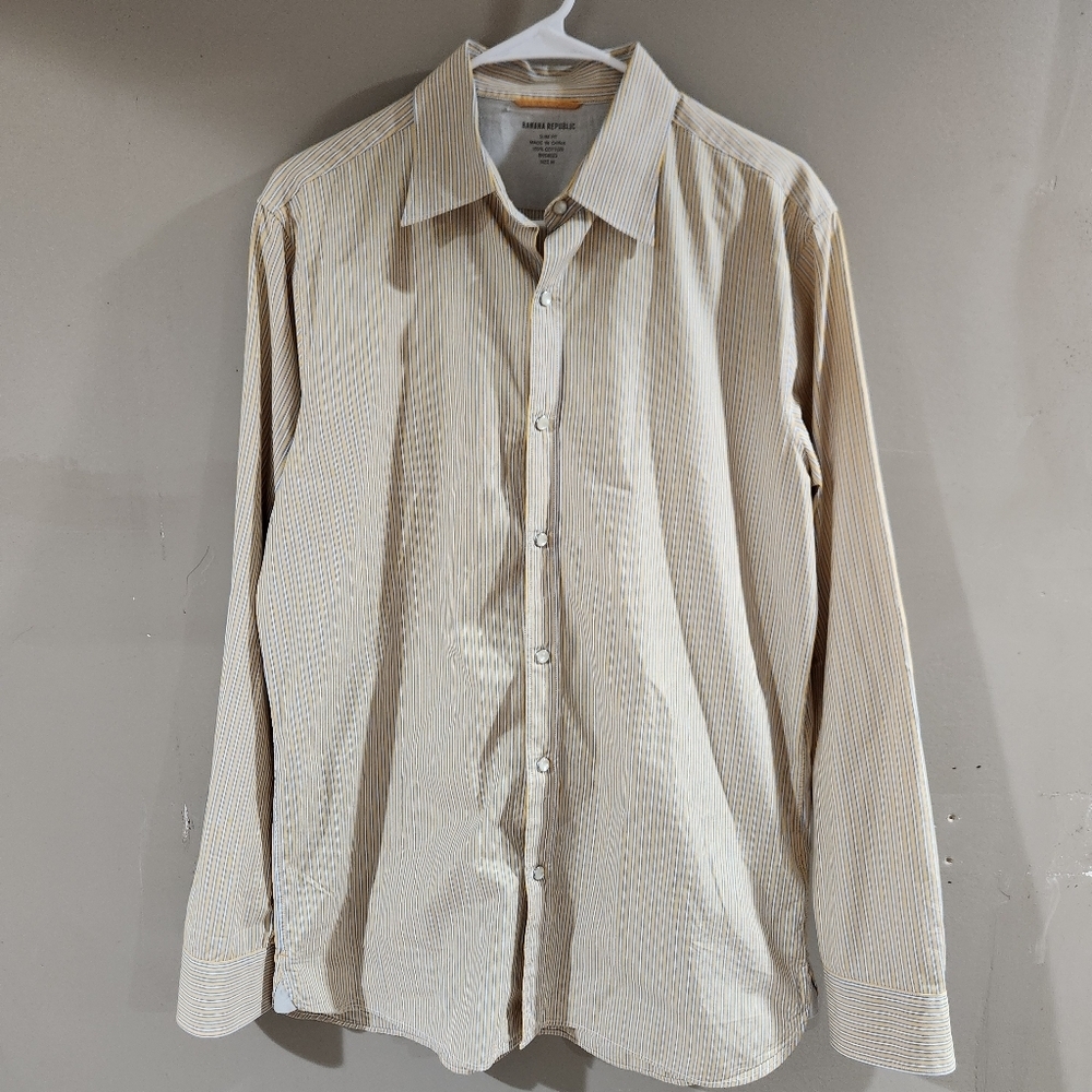 Banana Republic Slim Fit Dress Shirt Striped Pearl Snap Button Sz M 100% Cotton